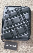 MCHENG Black Synthetic Leather Tablet Sleeve Pouch with Mesh Pockets and Strap picture