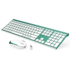 VssoPlor Rechargeable Slim Wireless Keyboard & Mouse Combo Green White Full Size picture