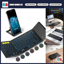 Full-Size Backlit Bluetooth Keyboard with Touchpad, Foldable, Wireless, Black picture