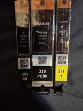 Genuine Canon Ink Cartridges Set Of 3   250 PGBK, 251 BK and 251 Yellow picture
