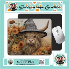 Mouse Pad Highland Cow Autumn Fall Pumpkin Flowers Anti Slip Back Easy Clean picture