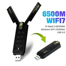 WiFi 7 6500Mbps USB 3.0 Adapter Tri-Band 6GHz Gaming for Desktop Laptop Win10/11 picture