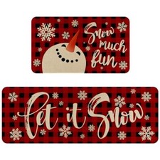  Christmas Kitchen Rugs Set of 2,Winter Snowman Snowflake Kitchen Let It Snow picture