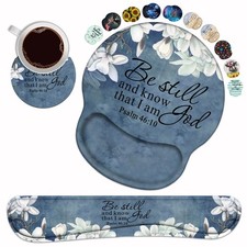 Keyboard Wrist Rest and Pad Wrist Set with Coasters, Christian Bible Verse Ps... picture
