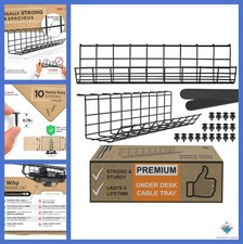 Under Desk Cable Organizer Wire Tray Set 2 Pack 17 Inch Black Steel picture