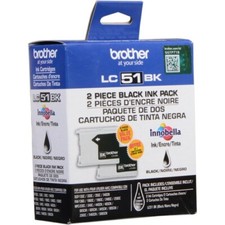 2-Pack (2-PK) New Genuine Brother LC-51 Black Ink Cartridges picture