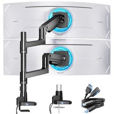 ARES WING Stack Dual Ultrawide Monitor Mount with 18'' Pole, Black USB picture