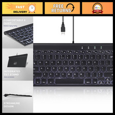 Wired Mini Backlit Keyboard - Thin Silent Scissor Keys - White LED - US Layout picture