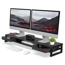 Fenge Dual Monitor Stand Riser, 42.5in Desk Shelf with 2 Drawers, Black picture