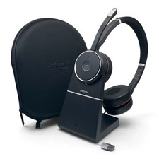 Jabra Evolve75 Wireless Headset ANC Stereo with Charging Stand USB Dongle & Case picture