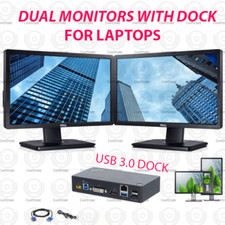 DUAL Dell 22 inch DP DVI LCD Monitors with DOCK & cables FOR LAPTOPS picture