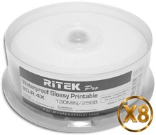 200-Pak RITEK PRO Waterproof GLOSSY White Inkjet Hub 25GB 4X Blu-ray BD-R’s picture