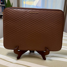 Michael Kors Leather Sleeve Case Brown Logo Padded Zip Fits 13 in Laptop picture