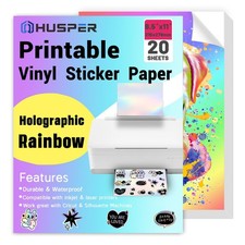 Holographic Rainbow Vinyl Sticker Paper, 8.5 x 11 Inches, Printable Waterproo... picture