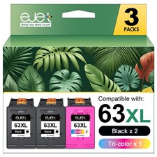 63XL Ink Cartridges Black and Color Replacement Combo Pack for HP 63 picture