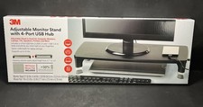 3M Adjustable Monitor Stand w/ 4-Port USB Hub, 21.6 in x 9.4 in Black NEW In Box picture