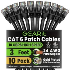 10-Pack Cat 6 Ethernet Cables - 3ft High-Speed Network Patch Cords, Black picture