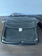 Dell Deluxe Laptop Computer Bag Briefcase With Strap in Black Leather  Clean picture
