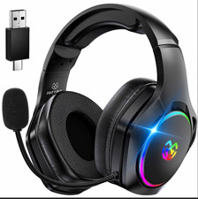 Tatybo Wireless RGB Over-Ear Gaming Headset 2.4GHz RF USB Boom Mic Black picture