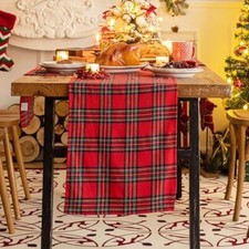 Red Green Plaid Christmas Table Runner, Winter Holiday Table Runners 72 inches  picture