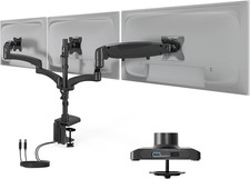 Mount-It Triple Monitor Desk Stand USB-A & C Black Gas spring arms hold up to picture