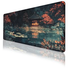 Japanese Garden Night Lake Pavilion Large Gaming Mouse Pad Desk Mat 31.5x11.8 picture