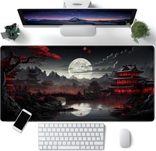 Japanese Desk Mat Riverside Moon Large Mouse Pad 31.5 x 15.7 in Black Red picture