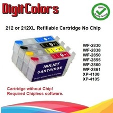 212 212XL Alternative No Chip Refillable Cartridge fits WF-2850 XP-4100 WF-2830 picture