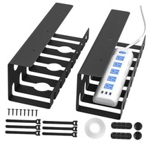 2 Pack Metal Under Desk Cable Management Tray, U Channel Cord Organizer Black picture