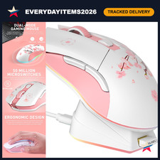 Sakura Pink Wireless Gaming Mouse with Charging Dock, RGB, 12K DPI, 6 Buttons, H picture