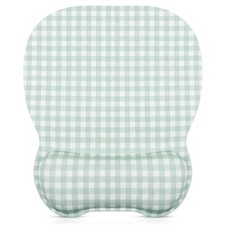 Green Gingham Checkered Ergonomic Mouse Pad With Wrist Rest 9.5x8.5 Inch picture