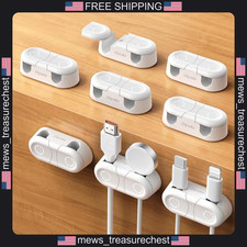 Magnetic Cable Clips 8 Pack Dual Slot Cord Organizer White picture