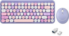 PERIDUO-713PP Wireless Mini Keyboard and Mouse Combo - Retro round Key Caps - Pa picture