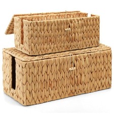 Posprica Cable Management Box with Lid, 2Pack Handwoven Real Water Hyacinth C... picture