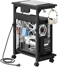 Height Adjustable PC Tower Stand with Charging Station, Rolling CPU Cart with US picture