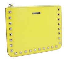 Rebecca Minkoff Slate Yellow Cory Smooth Leather Studded iPad Zip Pouch NWT picture