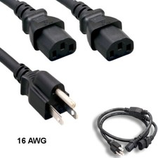 10 feet 16AWG AC Power Splitter Cable NEMA 5-15P to 2x IEC-60320 C13 13A/125V picture