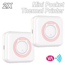 2pcs Portable Inkless Mini Thermal Printer - Wireless, Photo Label Printing Pink picture