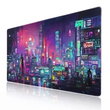 Retro Japanese Anime Gaming Mouse Pad XXL Cool Dark Purple Red Vaporwave City... picture