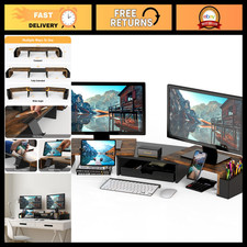 Dual Monitor Stand Riser with Drawer, Rustic Brown - Adjustable Height, Space-Sa picture