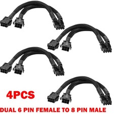 4X Dual 6 Pin Female to 8 Pin Male GPU Adapter Cable Braided Sleeved 20cm HOT picture