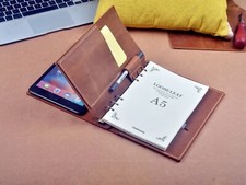 Handmade Leather iPad mini Cover with A5 6-rings Binder in Crazy Horse Leather picture