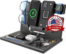 Estación de acoplamiento de madera para cargar dos teléfonos y varios relojes US picture