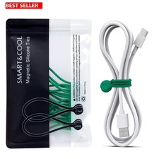 Magnetic Cable Ties 10 Pcs Green Reusable Silicone Encased Magnets Cords Durable picture