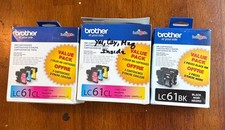 Set of 3 Genuine Brother LC61CL & LC61BK Color Ink Cartridges BCMY Expired picture