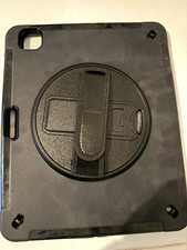 For Apple iPad Rugged Case Rotating Design, Black Rigid Plastic Cover hand strap picture