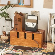 12-Inch Wooden Cable Management Box Cord Organizer Power Strip Cable Hider picture