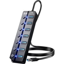 USB 3.0 Hub, 7-Port USB Data Hub Splitter with 3Ft Long Cable USB Extension for picture