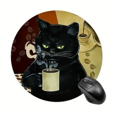 Caffeine Cat Mouse Pad: Retro Coffee Lover Desk Accessory for Home Office & Gift picture