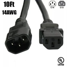 10FT 14AWG Power Cord Extension C13 to C14 IEC 320 3Prong 14/3 Cable 125V 15A UL picture
